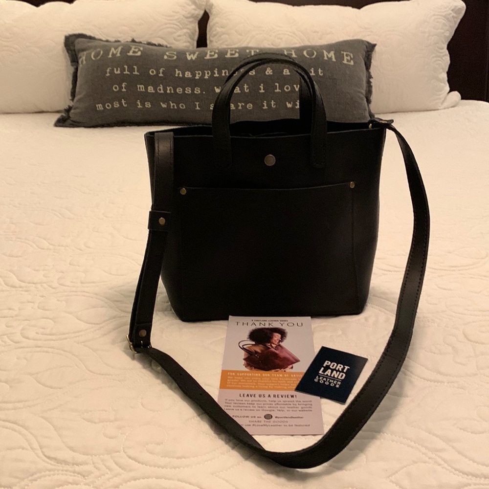 Portland Leather Goods Black Mini Crossbody Tote